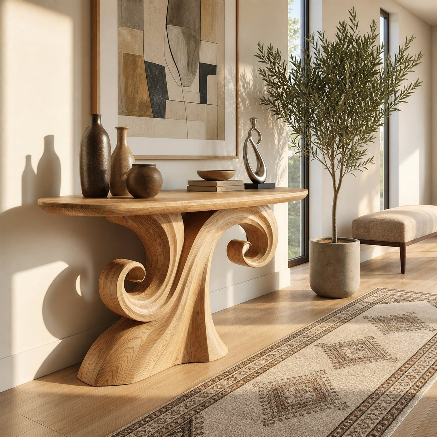 Mid Century Curved Console Table For Living Room - product view 4