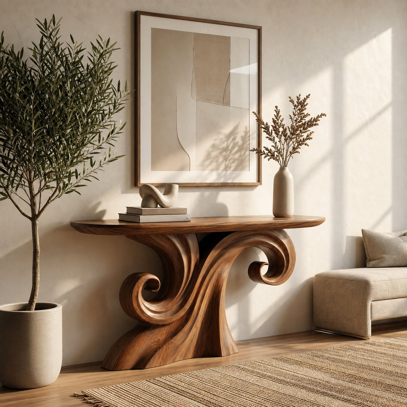 Mid Century Curved Console Table For Living Room - product view 5