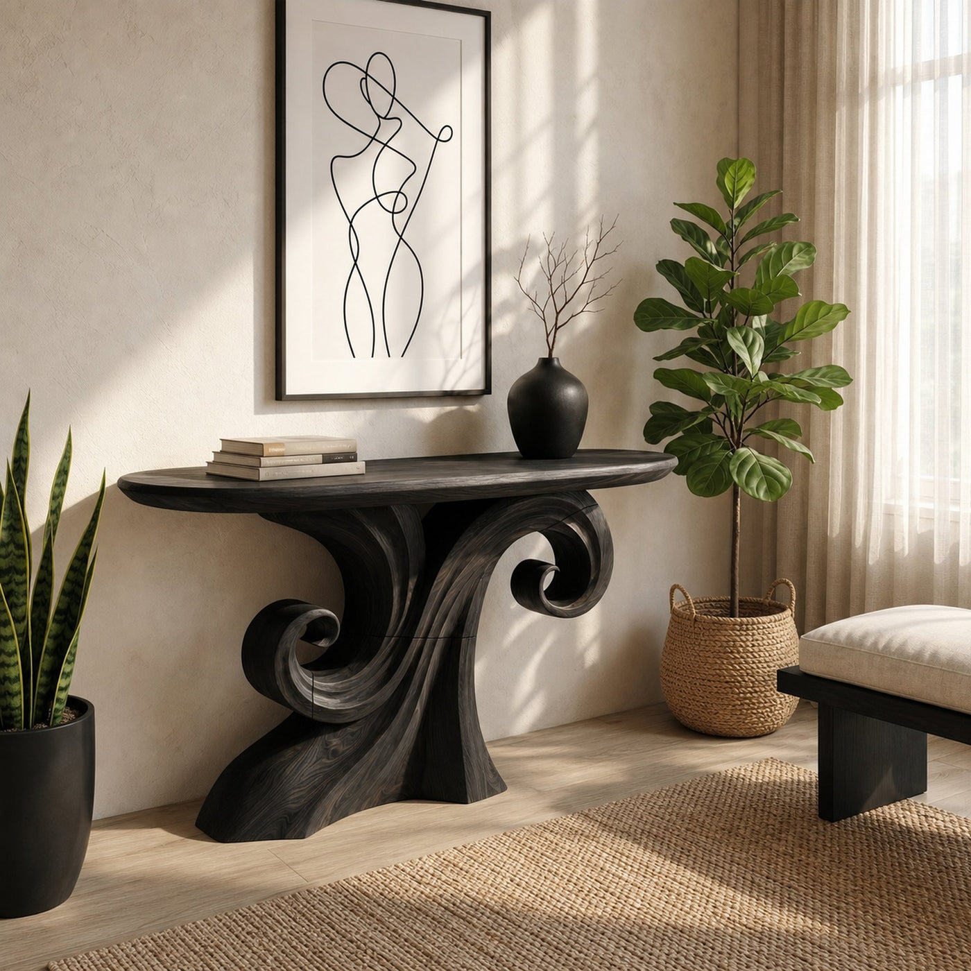 Mid Century Curved Console Table For Living Room - product view 7
