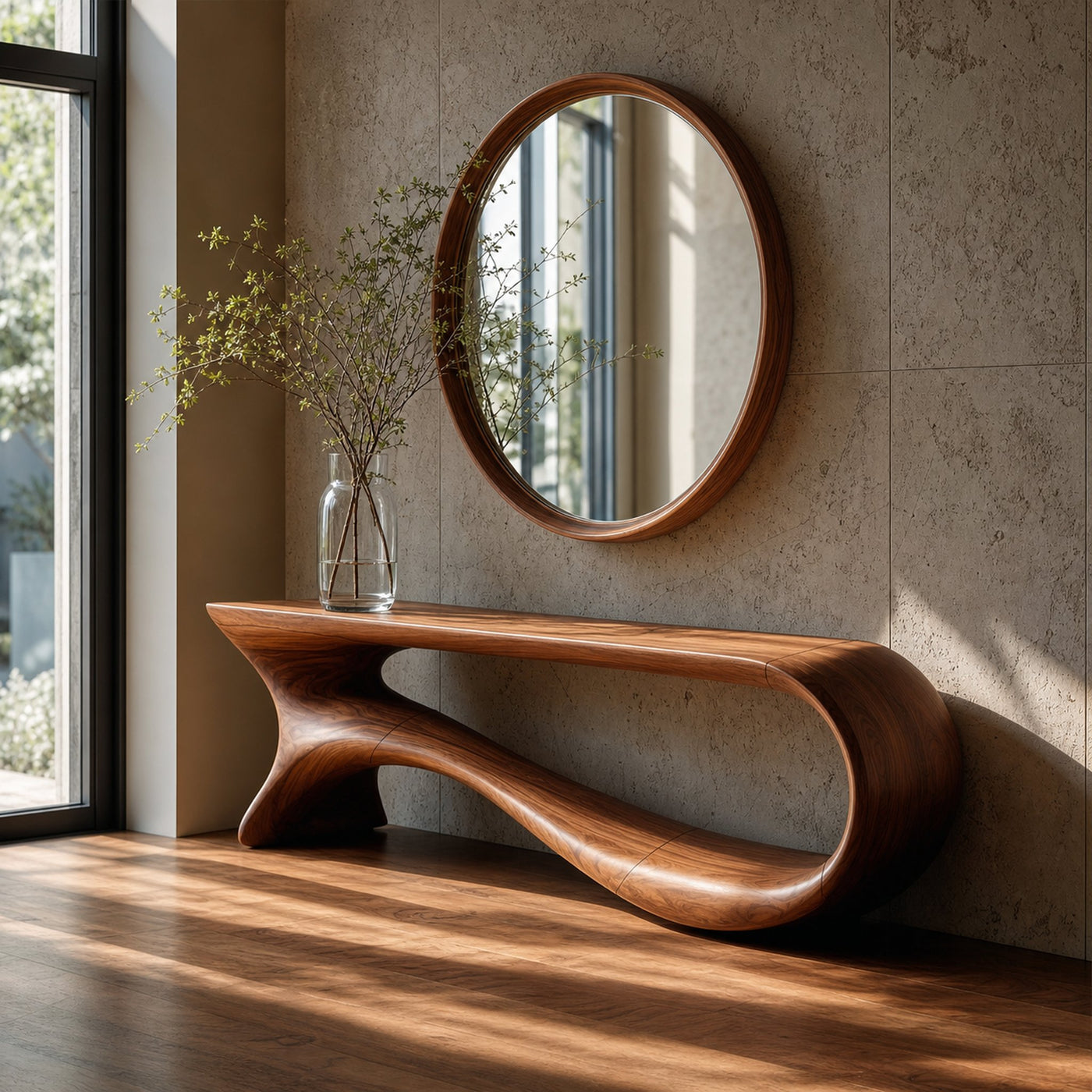 Mid Century Curved Console Table Modern Hallway Living