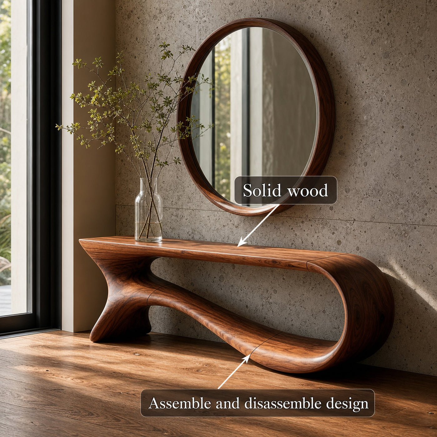 Mid Century Curved Console Table Modern Hallway Living - product view 6