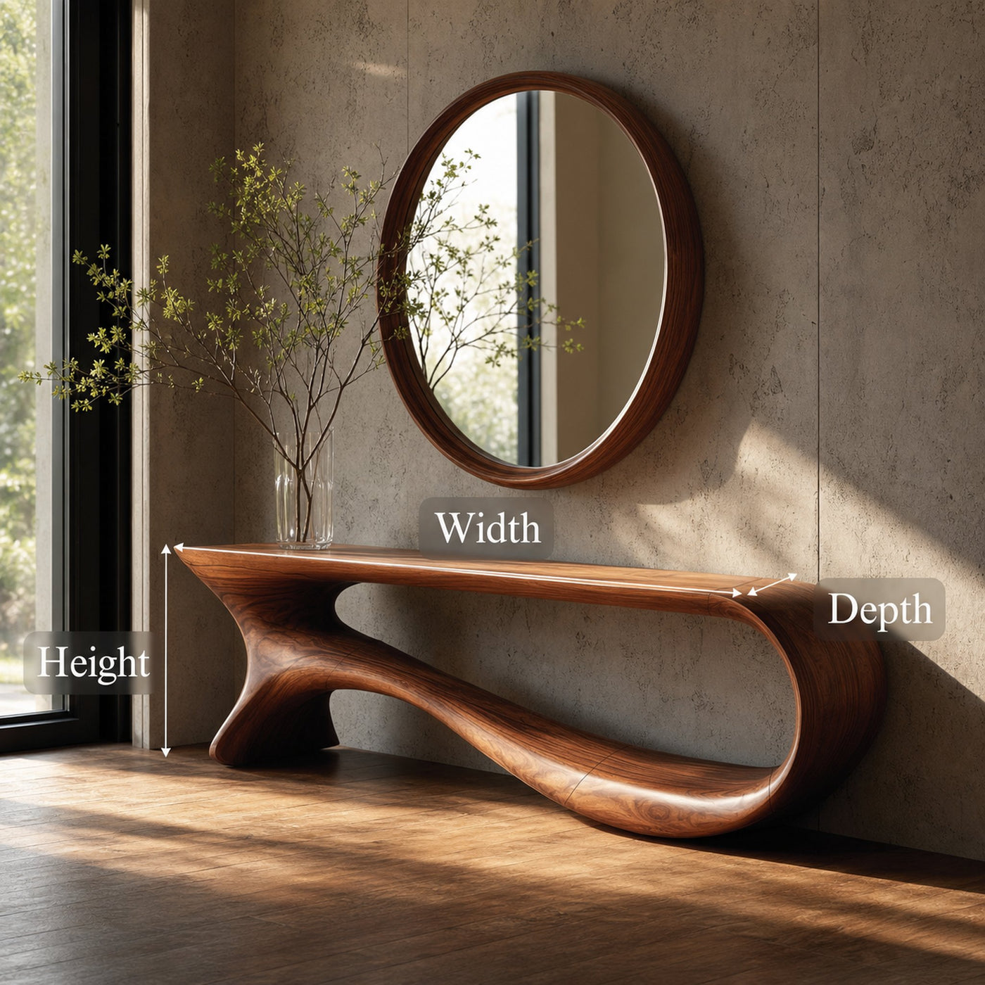 Mid Century Curved Console Table Modern Hallway Living - product view 7
