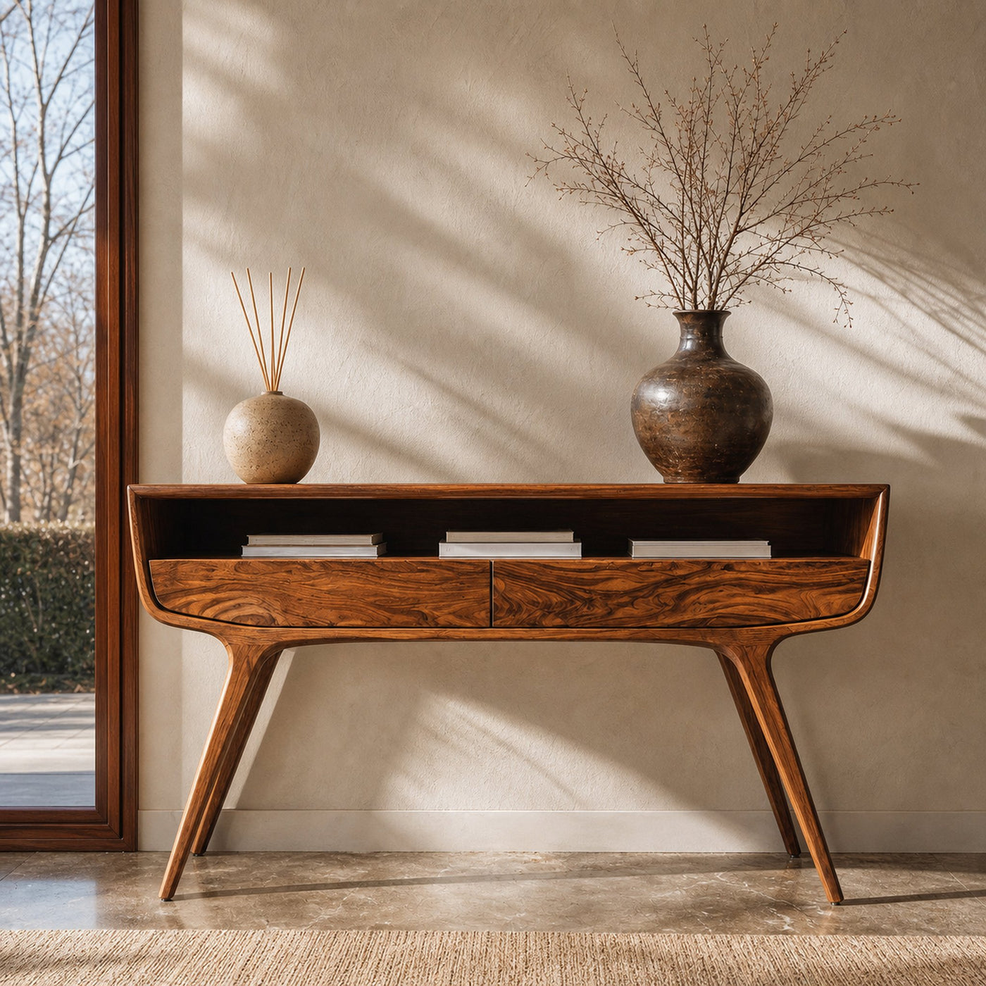 Mid Century Curved Console Table With Drawers For Entryway - product view 6