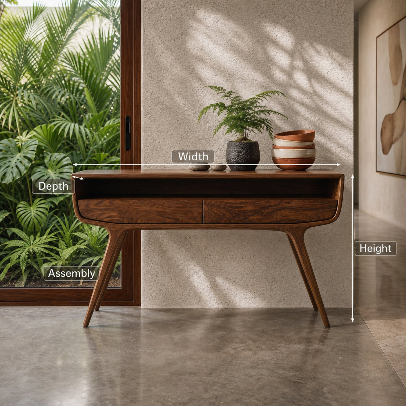 Mid Century Curved Console Table With Drawers For Entryway - product view 8
