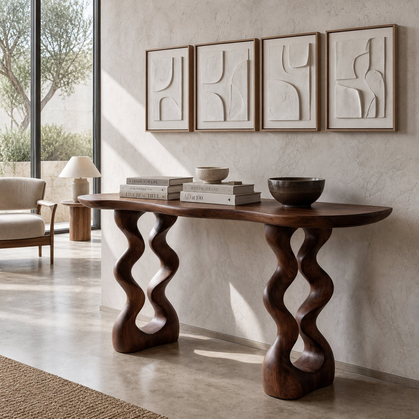 Mid Century Curved Entry Table For Luxury Interior Space - product view 7