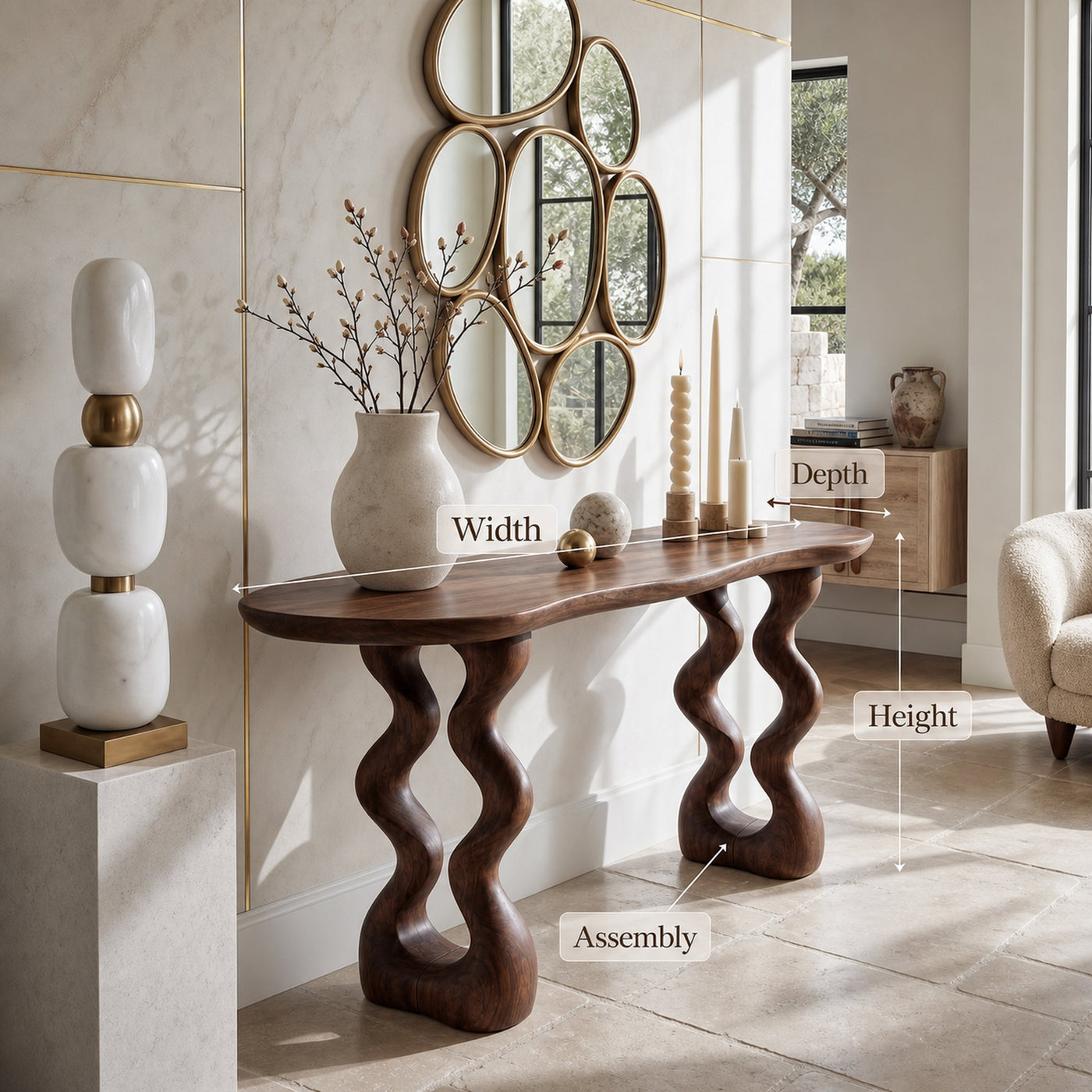 Mid Century Curved Entry Table For Luxury Interior Space - product view 8