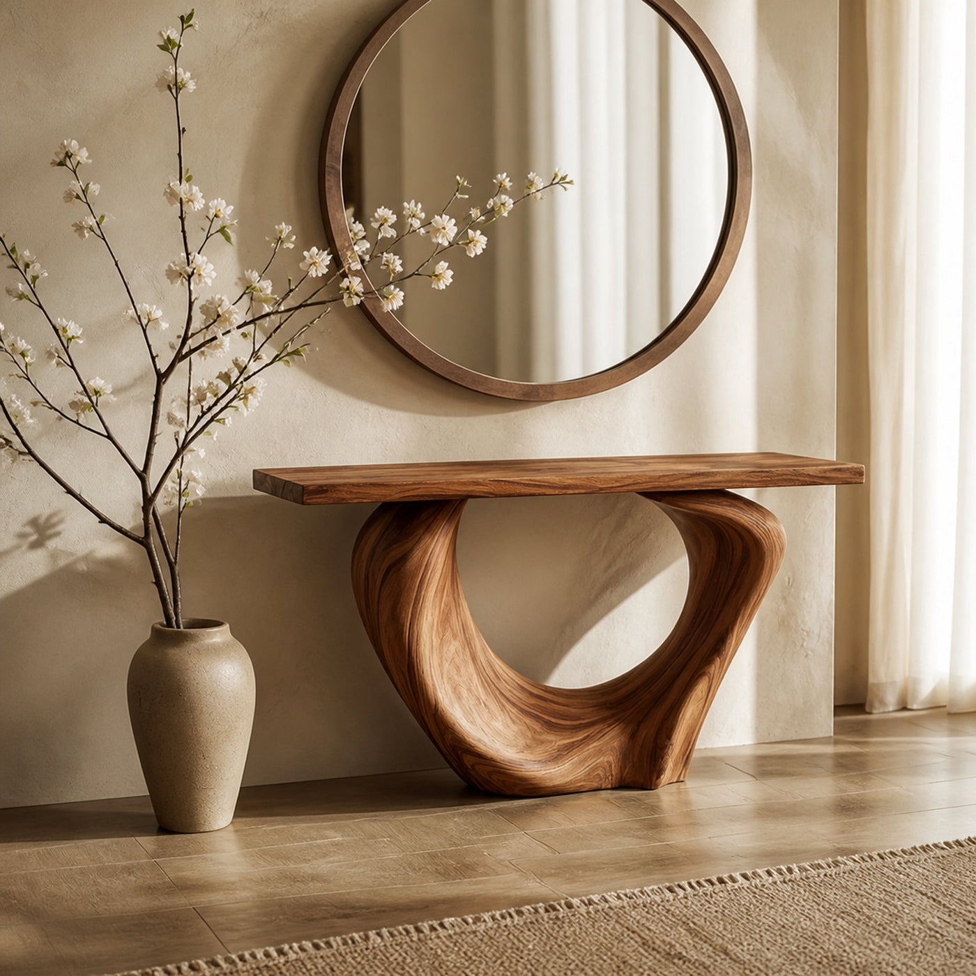Mid Century Entry Table Curved Wood Slab Foyer