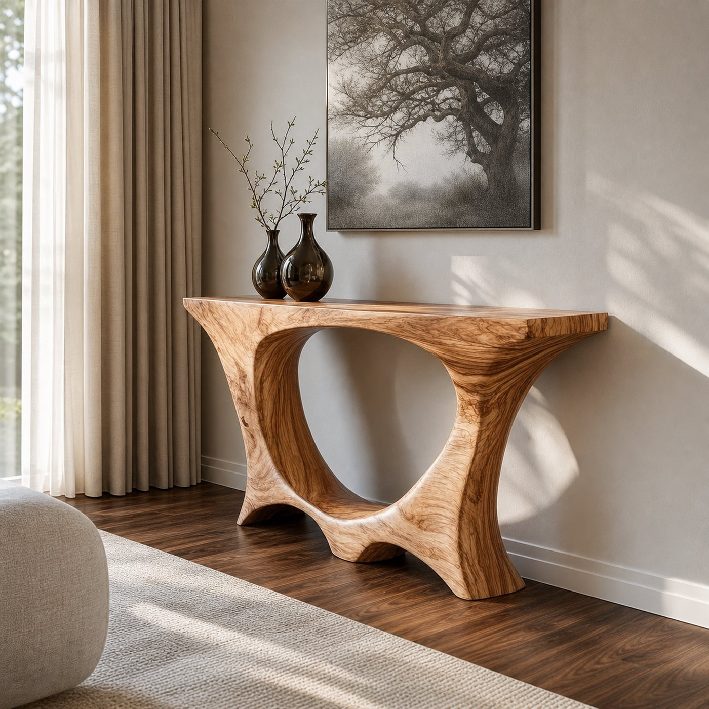 Mid Century Entry Table Handcrafted Curved Leg Hallway Opening - product view 2