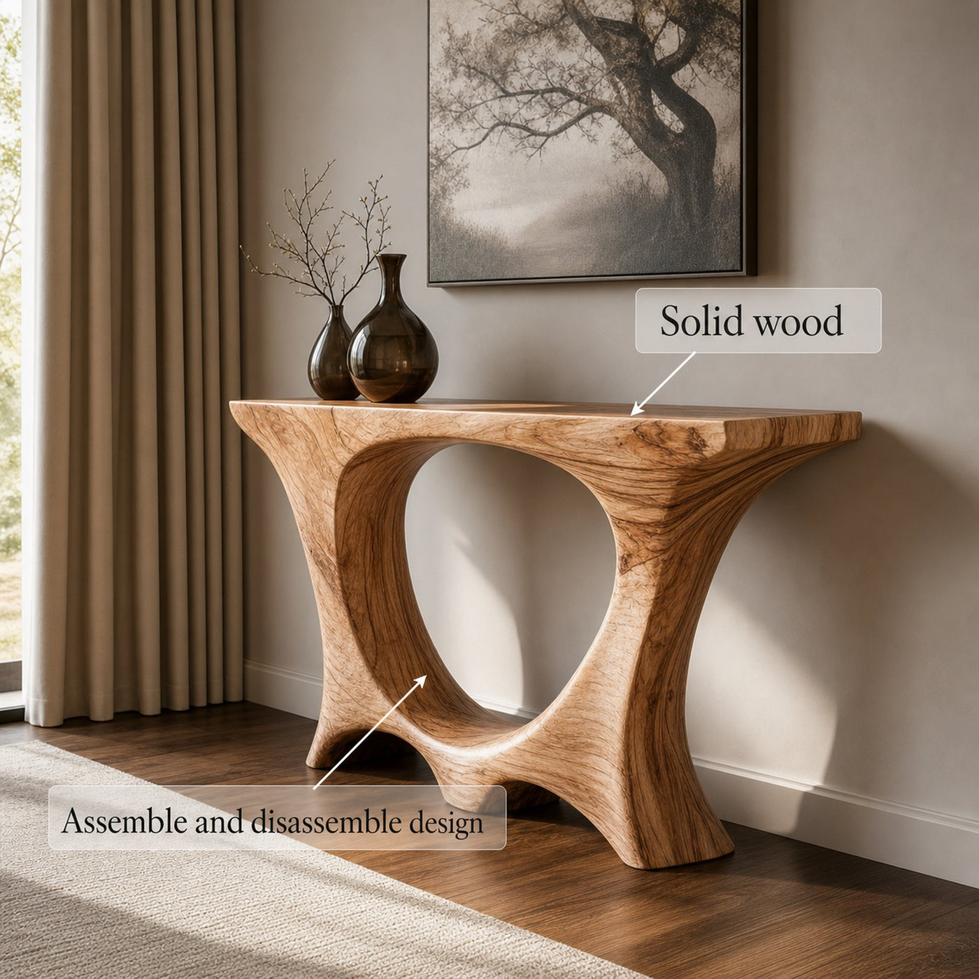Mid Century Entry Table Handcrafted Curved Leg Hallway Opening - product view 3