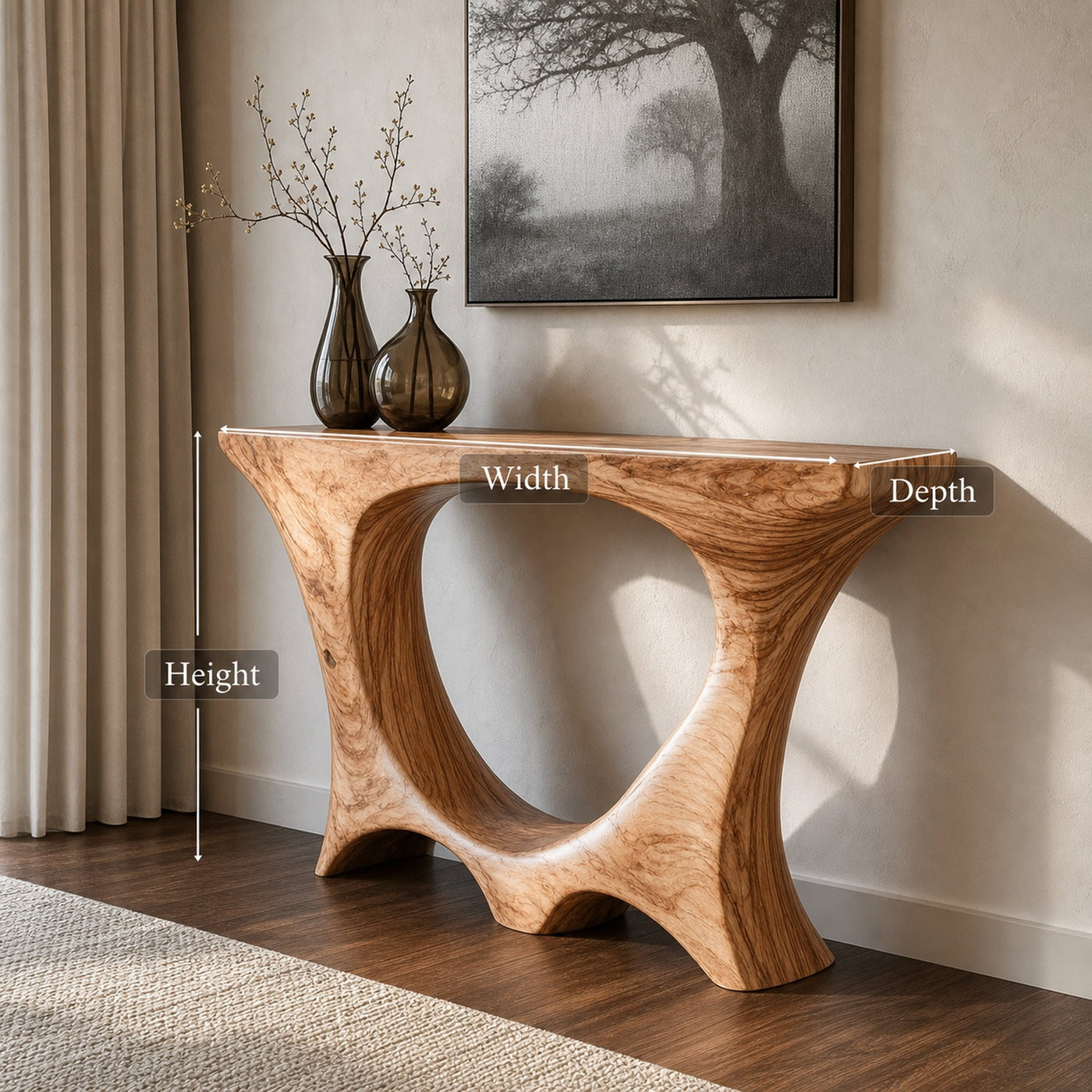 Mid Century Entry Table Handcrafted Curved Leg Hallway Opening - product view 4