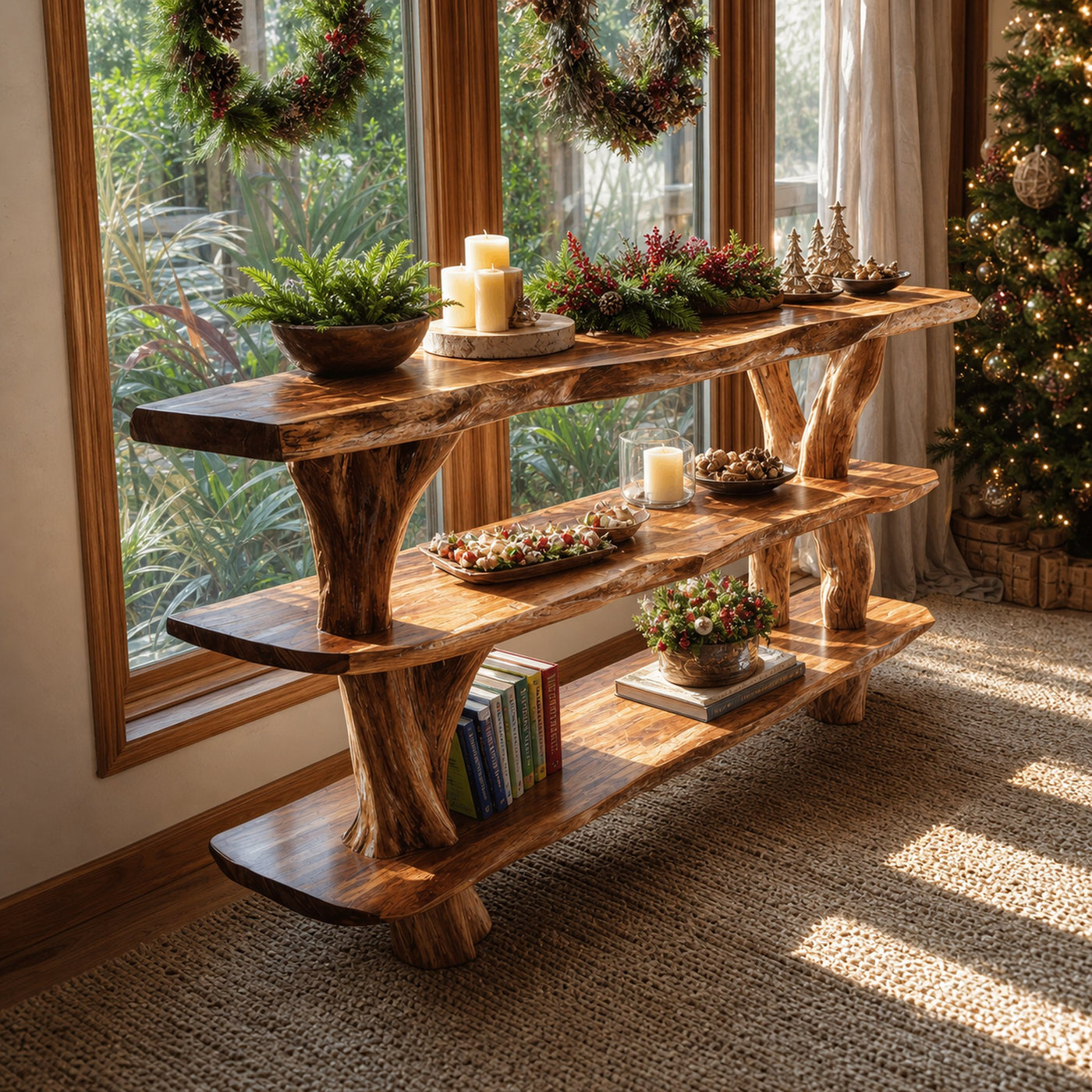 Mid Century Handcrafted Wooden Console Table For Holiday Home Decor