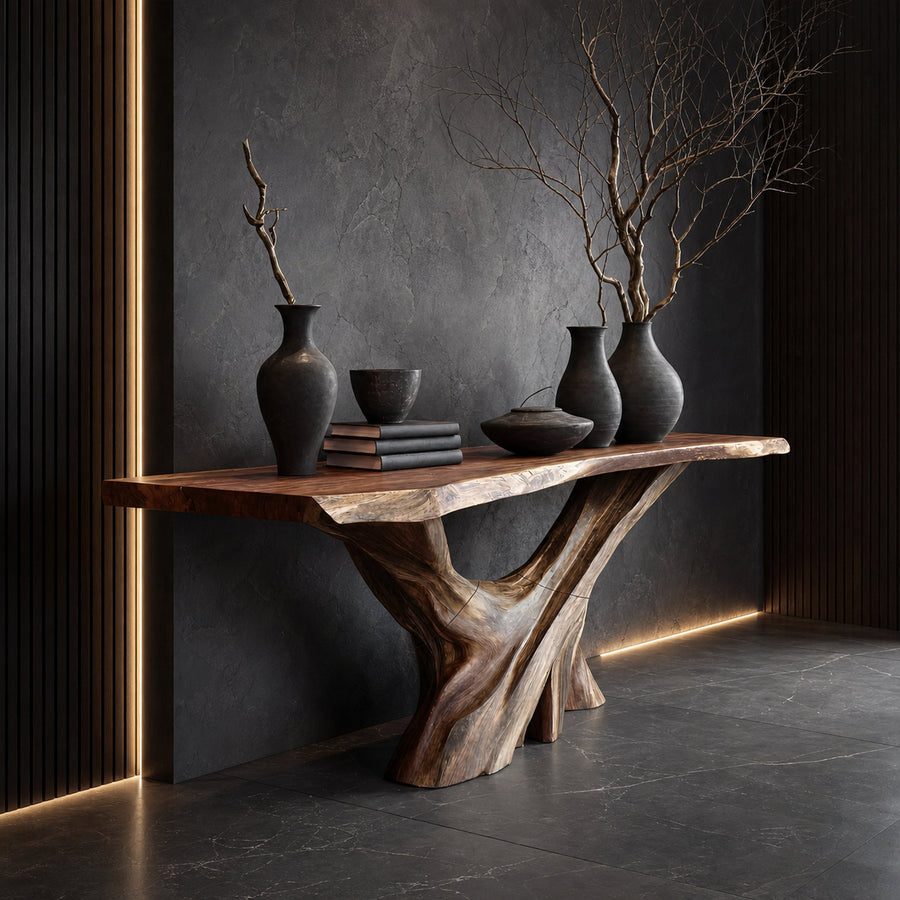 Mid Century Live Edge Console Table Artistic Wood For Furniture Decor