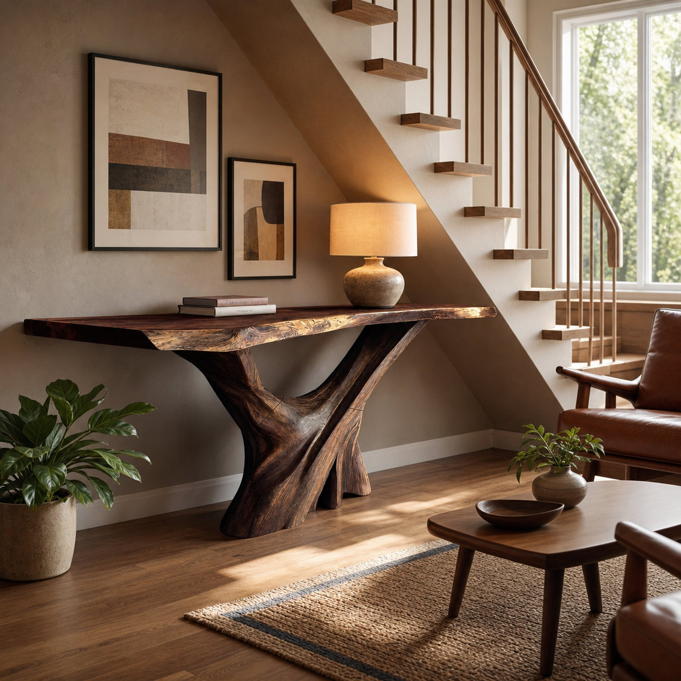 Mid Century Live Edge Console Table Artistic Wood For Furniture Decor - product view 7