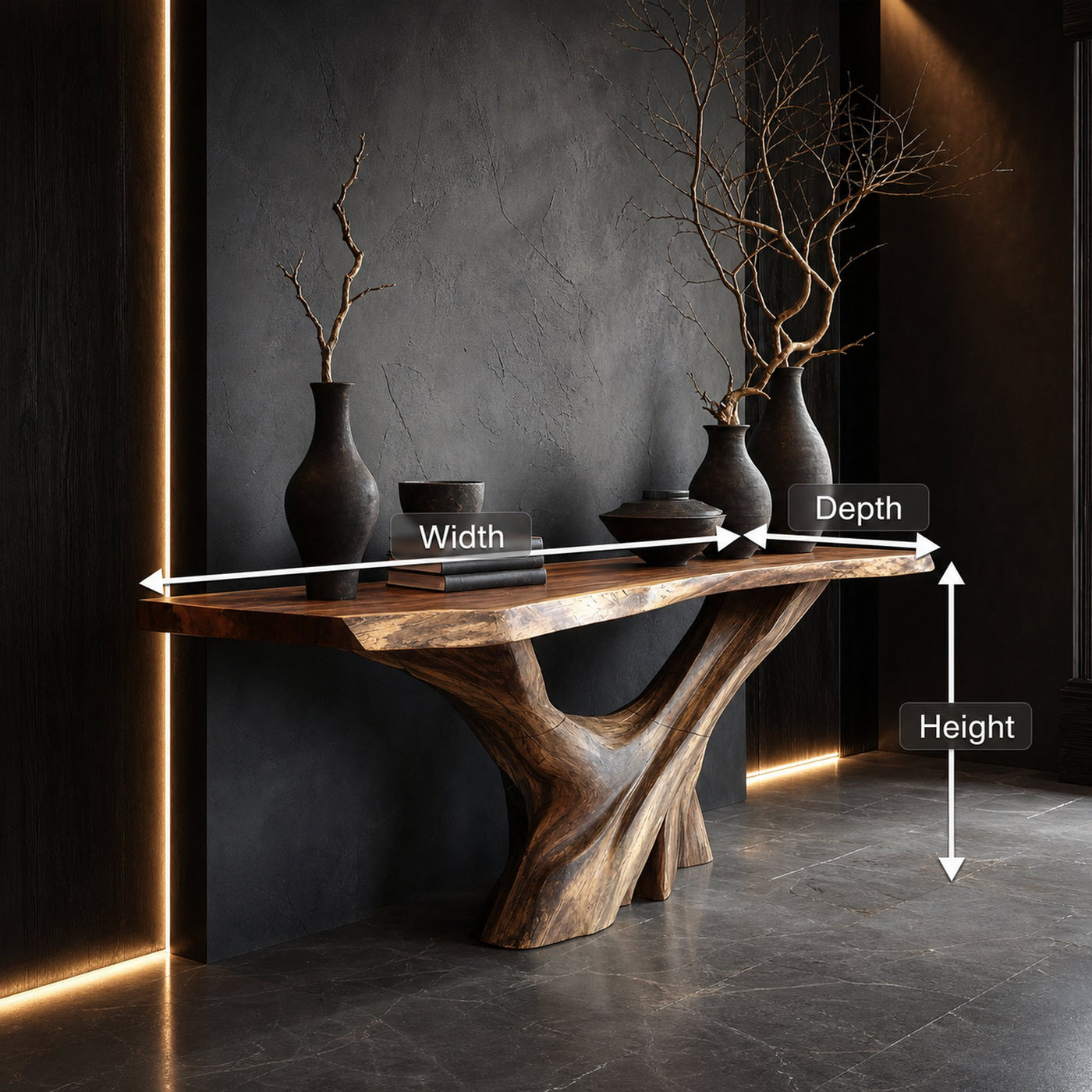 Mid Century Live Edge Console Table Artistic Wood For Furniture Decor - product view 8