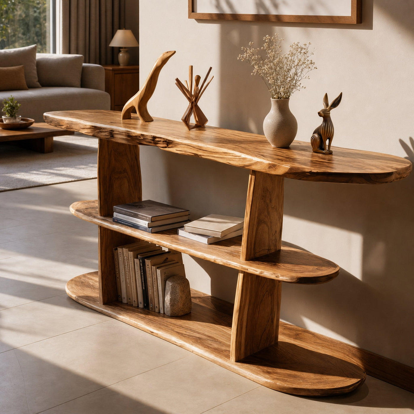 Mid Century Live Edge Console Table For Contemporary Decor