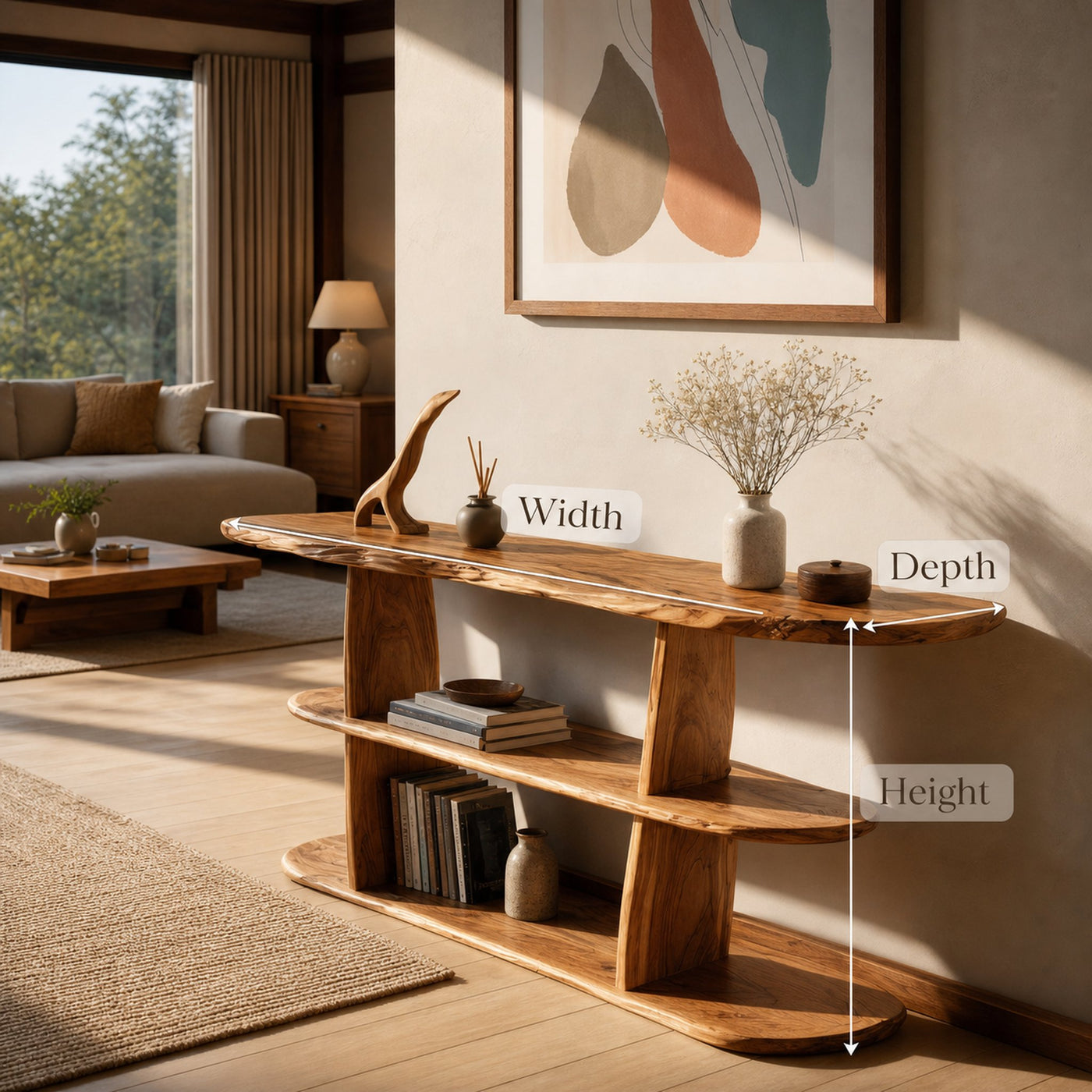 Mid Century Live Edge Console Table For Contemporary Decor - product view 7