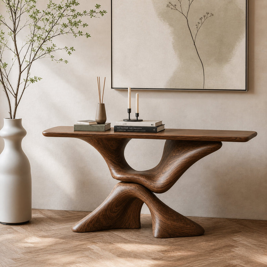 Mid Century Live Edge Console Table For Living Room