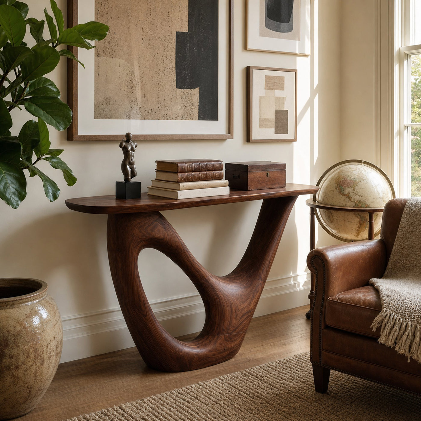 Mid Century Live Edge Console Table Sculptural Solid Wood For Living Room - product view 2