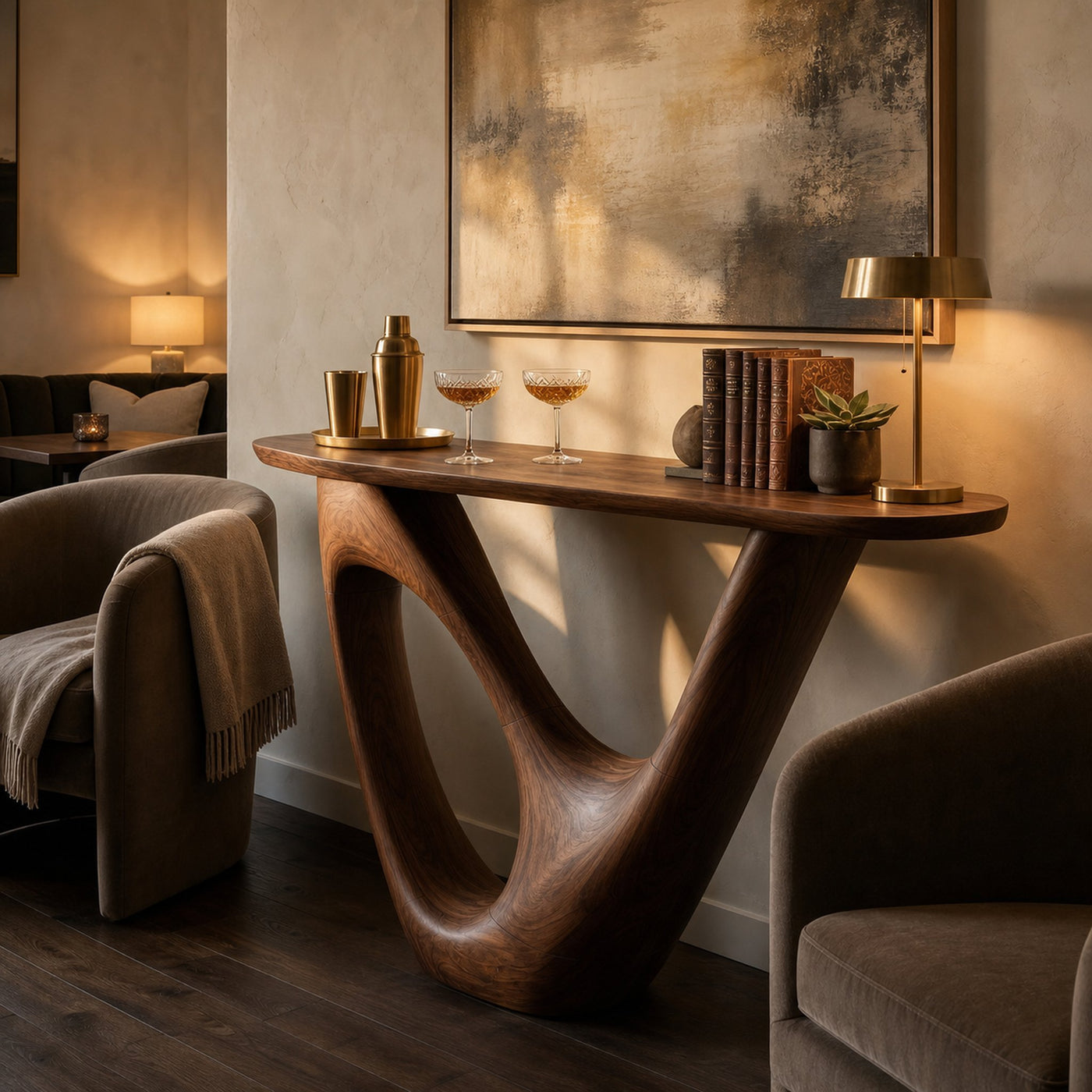 Mid Century Live Edge Console Table Sculptural Solid Wood For Living Room - product view 3