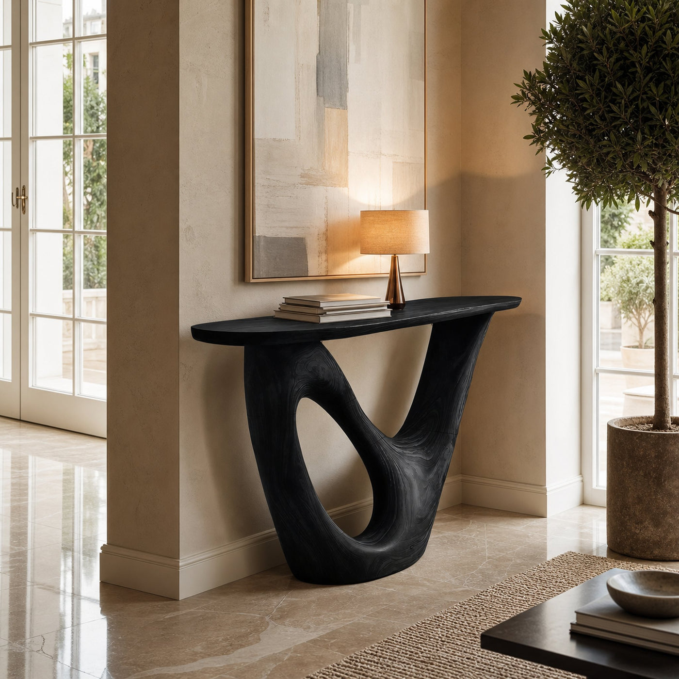 Mid Century Live Edge Console Table Sculptural Solid Wood For Living Room - product view 4