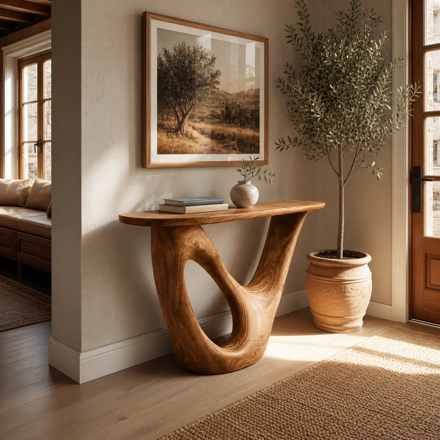 Mid Century Live Edge Console Table Sculptural Solid Wood For Living Room - product view 5