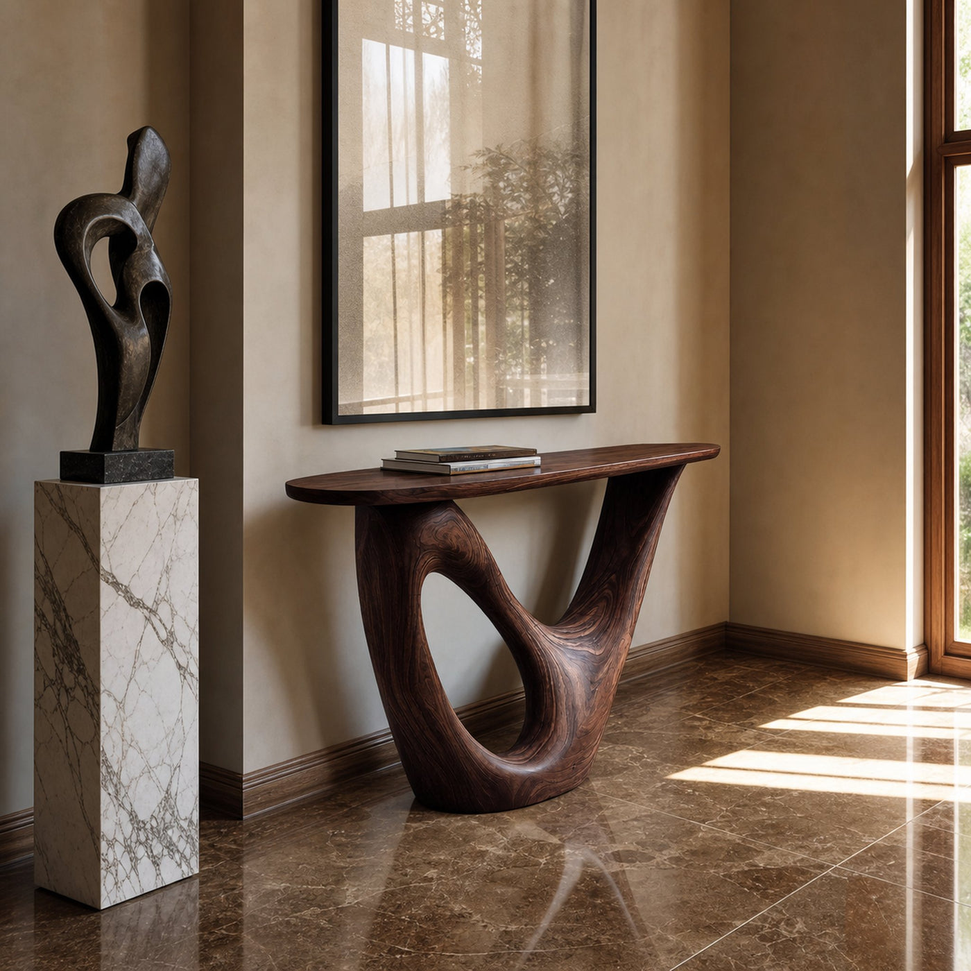 Mid Century Live Edge Console Table Sculptural Solid Wood For Living Room - product view 7