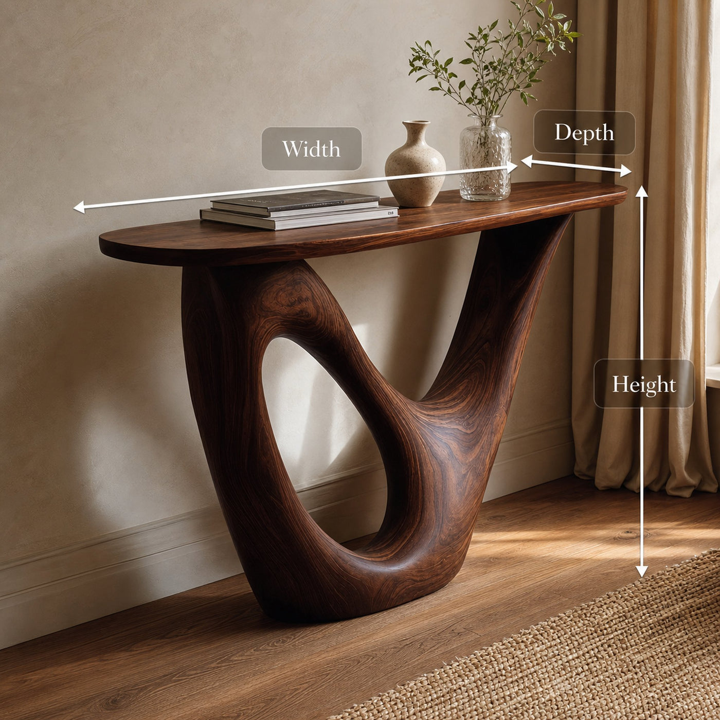 Mid Century Live Edge Console Table Sculptural Solid Wood For Living Room - product view 8