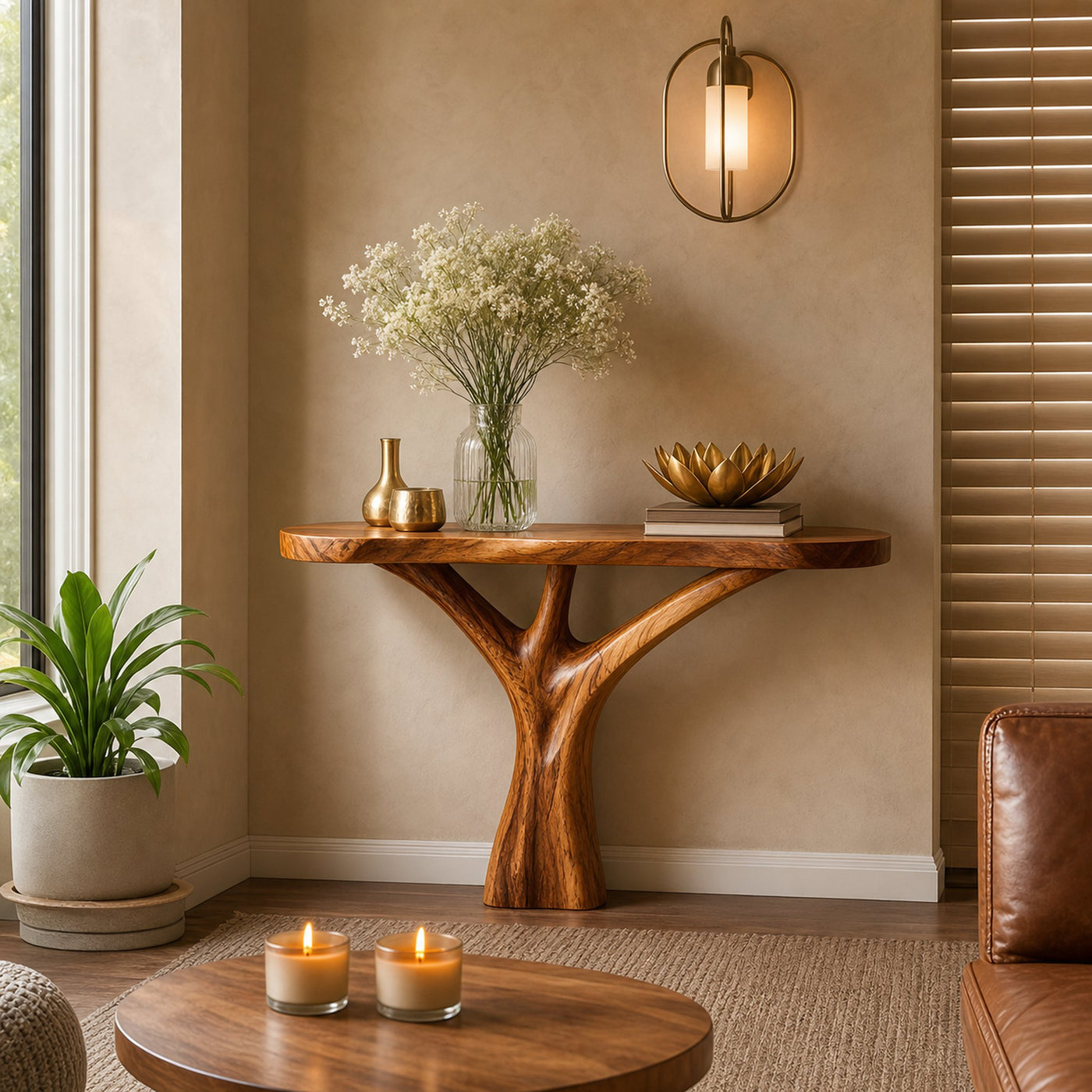 Mid Century Live Edge Entryway Table Artistic Wood For Modern Home Decor
