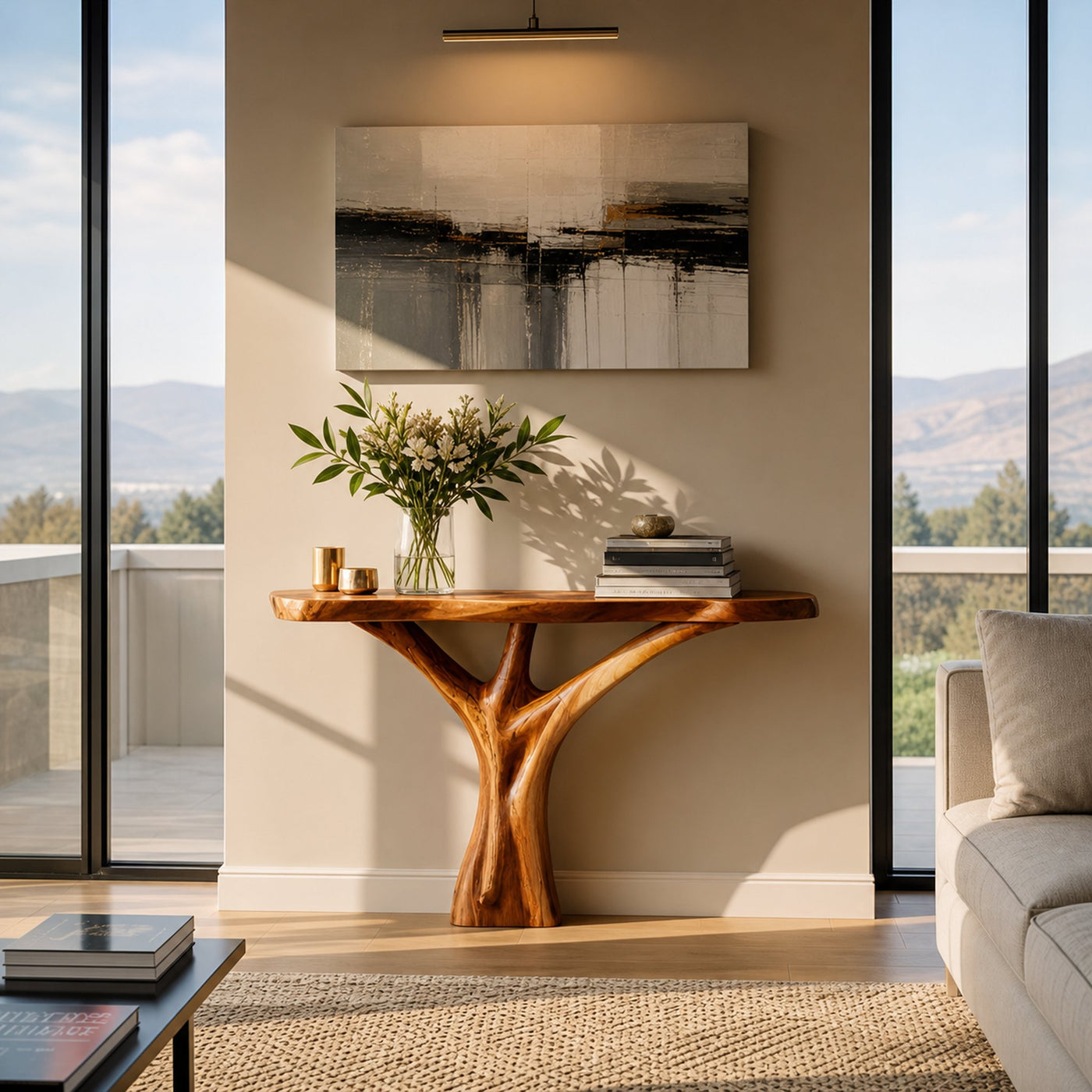 Mid Century Live Edge Entryway Table Artistic Wood For Modern Home Decor - product view 3