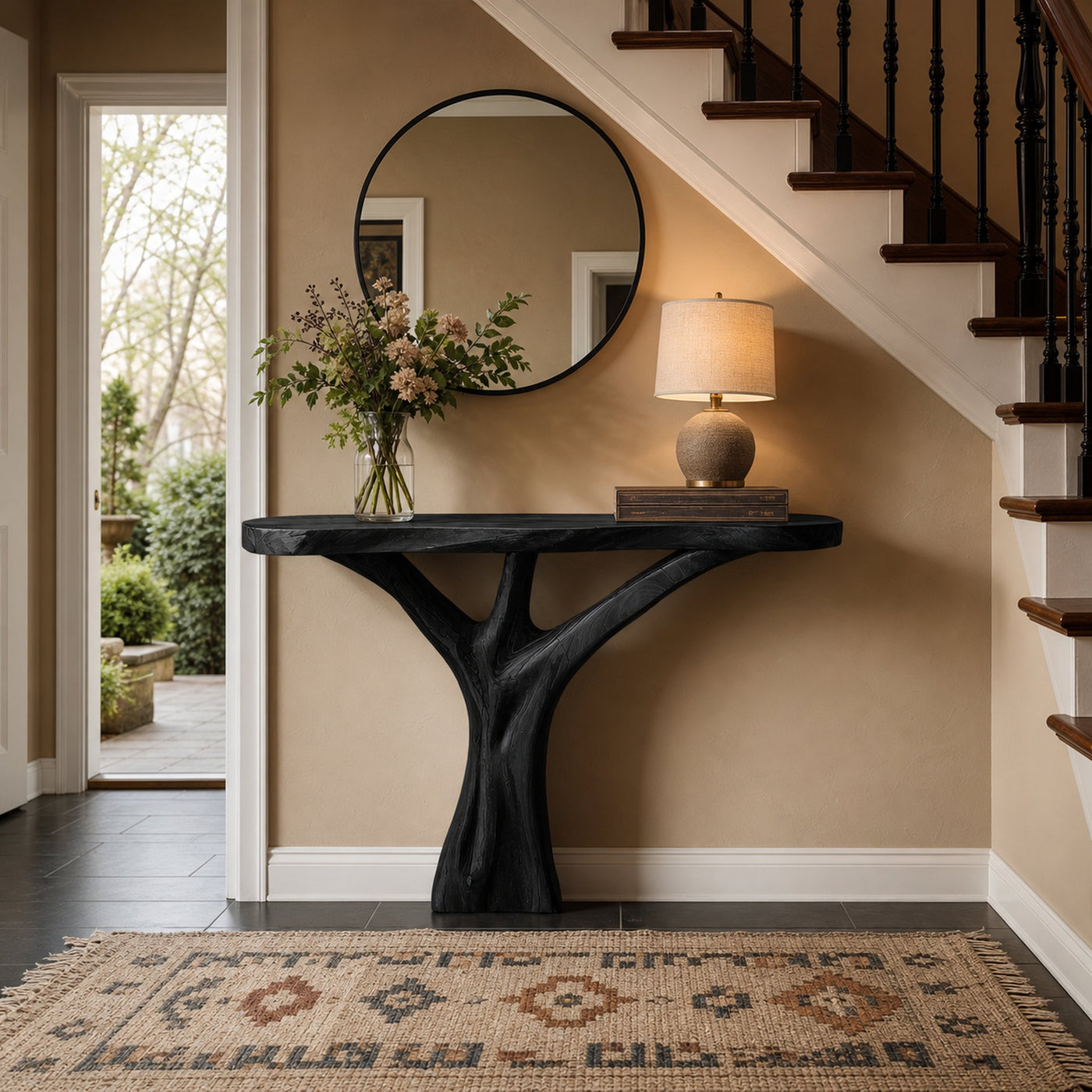 Mid Century Live Edge Entryway Table Artistic Wood For Modern Home Decor - product view 4