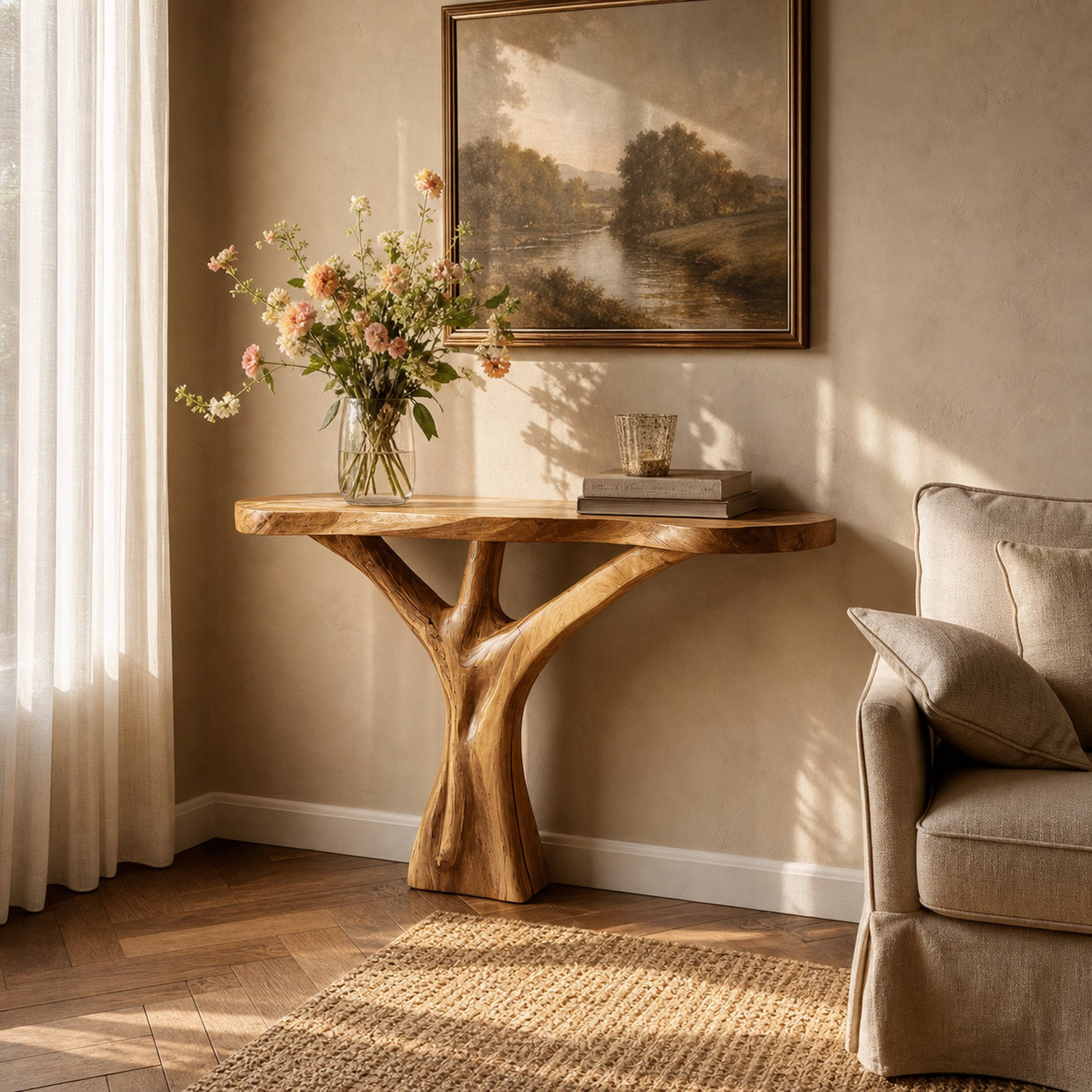 Mid Century Live Edge Entryway Table Artistic Wood For Modern Home Decor - product view 5