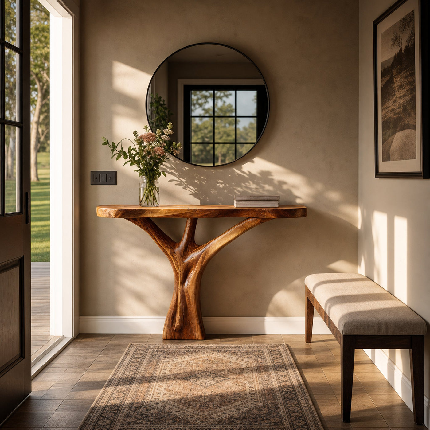Mid Century Live Edge Entryway Table Artistic Wood For Modern Home Decor - product view 6