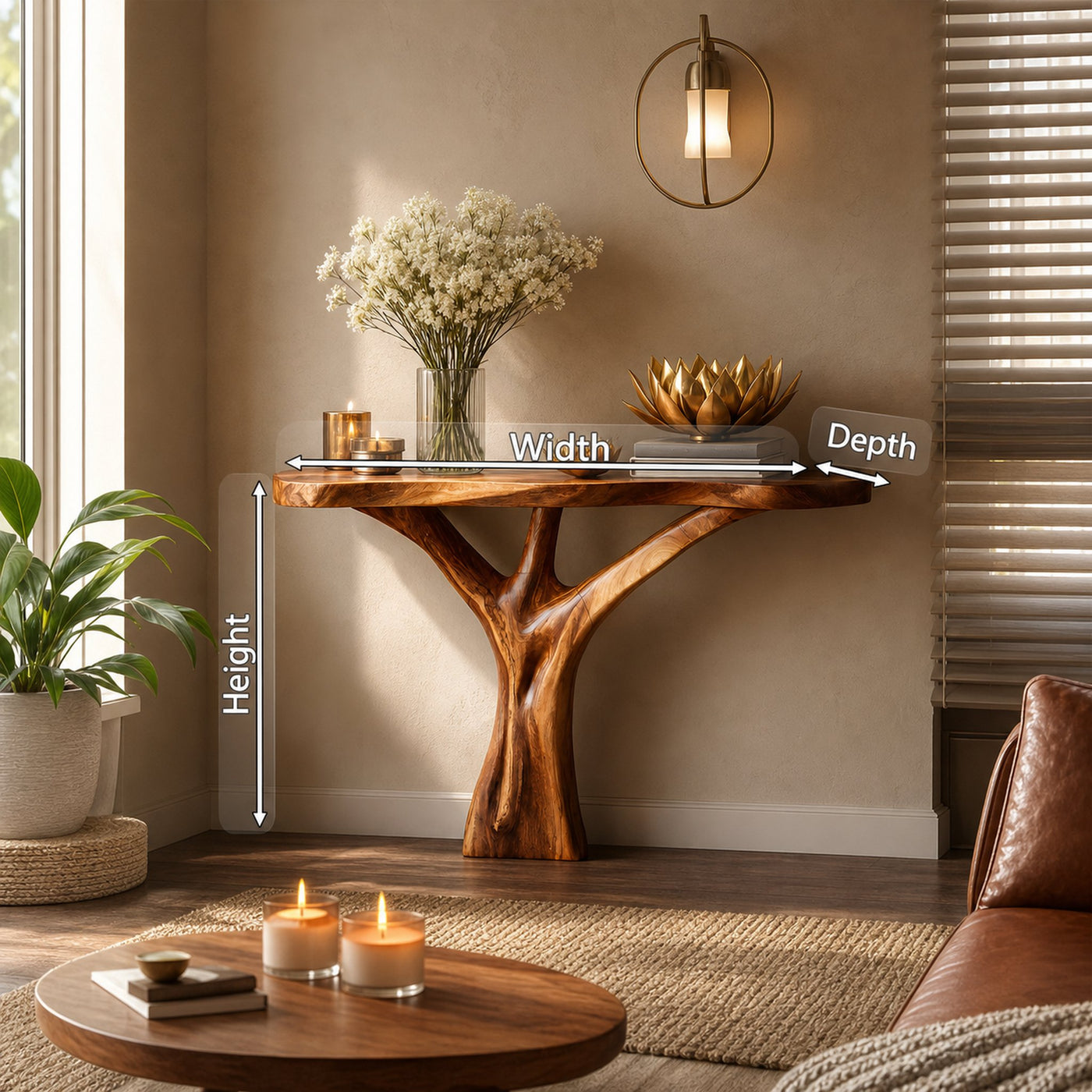 Mid Century Live Edge Entryway Table Artistic Wood For Modern Home Decor - product view 8
