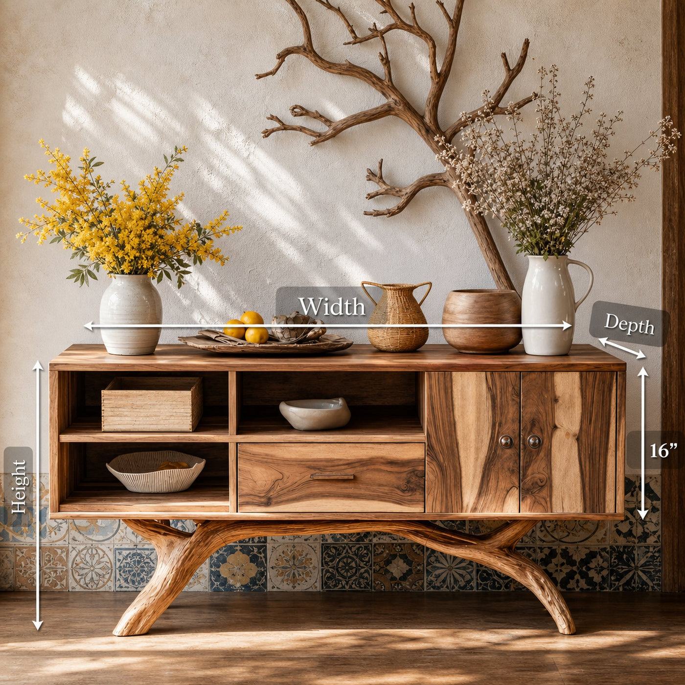 Mid Century Live Edge Entryway Table For Bedroom Decor Inspiration - product view 8