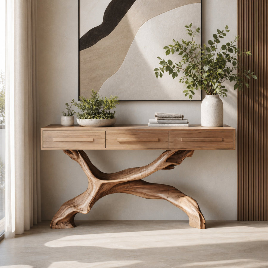 Mid Century Live Edge Entryway Table For Bedroom Rustic Accent