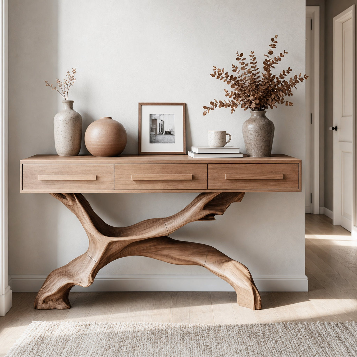 Mid Century Live Edge Entryway Table For Bedroom Rustic Accent - product view 2