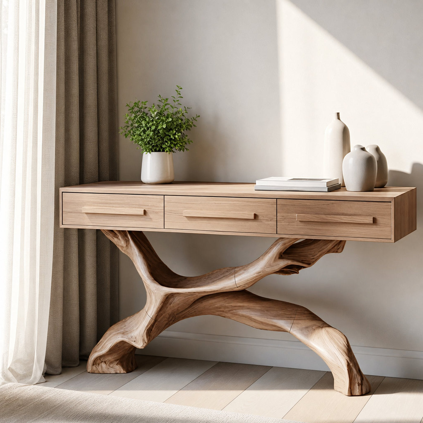 Mid Century Live Edge Entryway Table For Bedroom Rustic Accent - product view 3