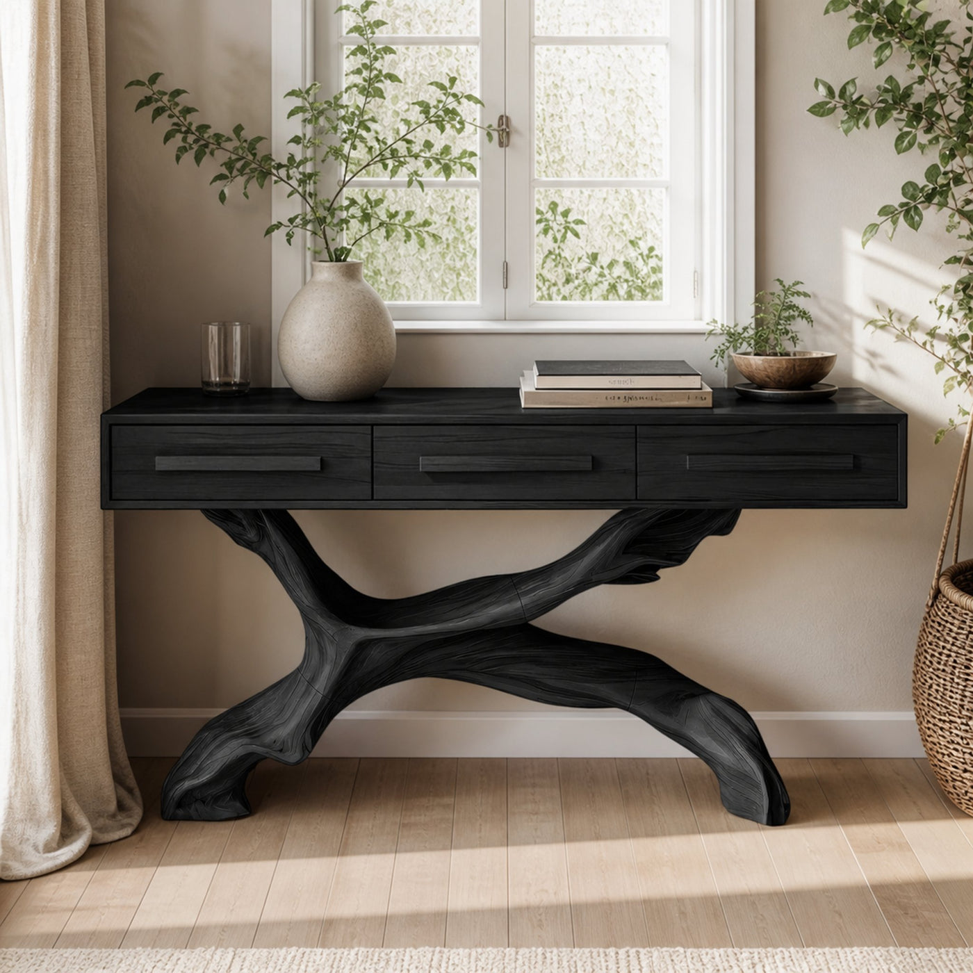 Mid Century Live Edge Entryway Table For Bedroom Rustic Accent - product view 4
