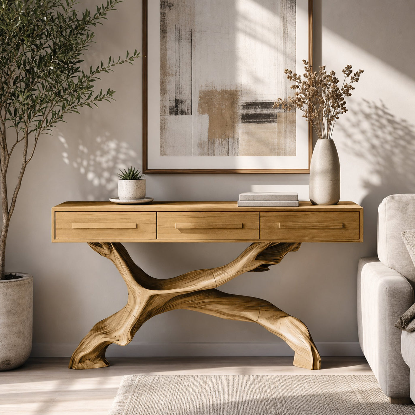 Mid Century Live Edge Entryway Table For Bedroom Rustic Accent - product view 5
