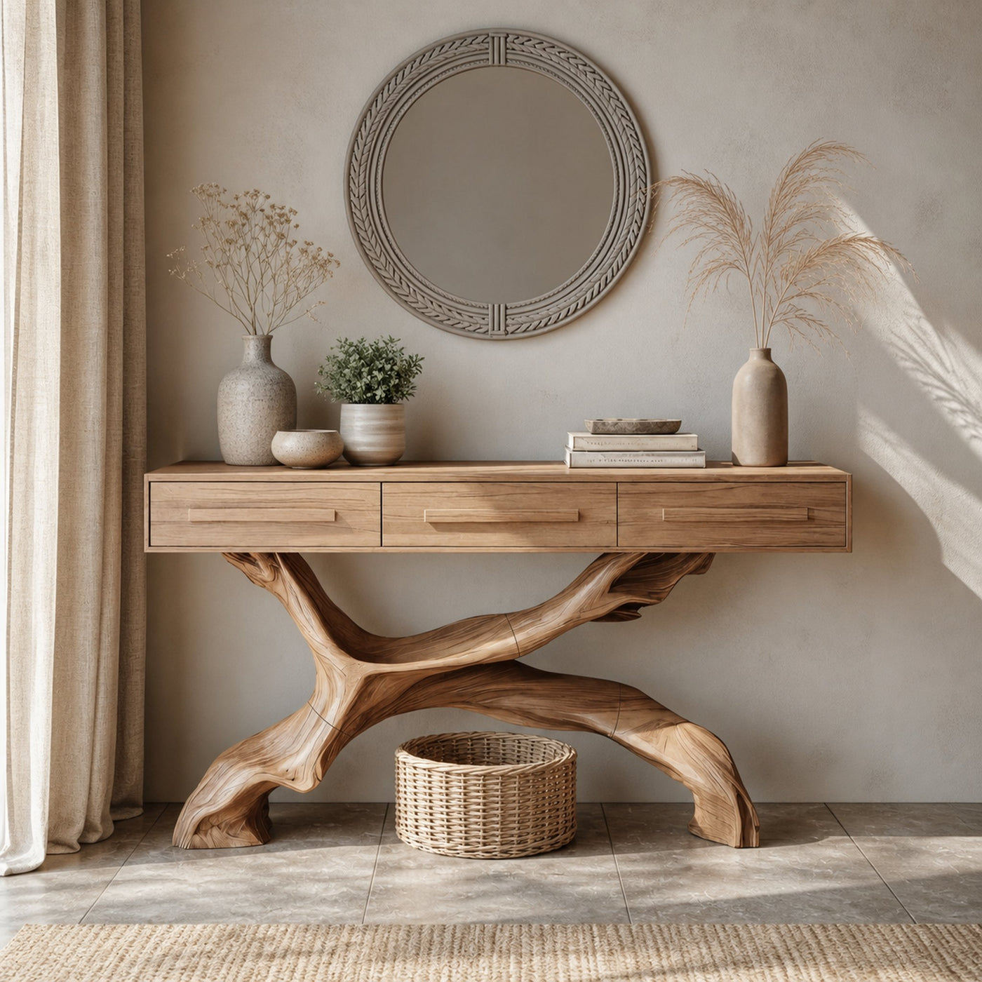 Mid Century Live Edge Entryway Table For Bedroom Rustic Accent - product view 6