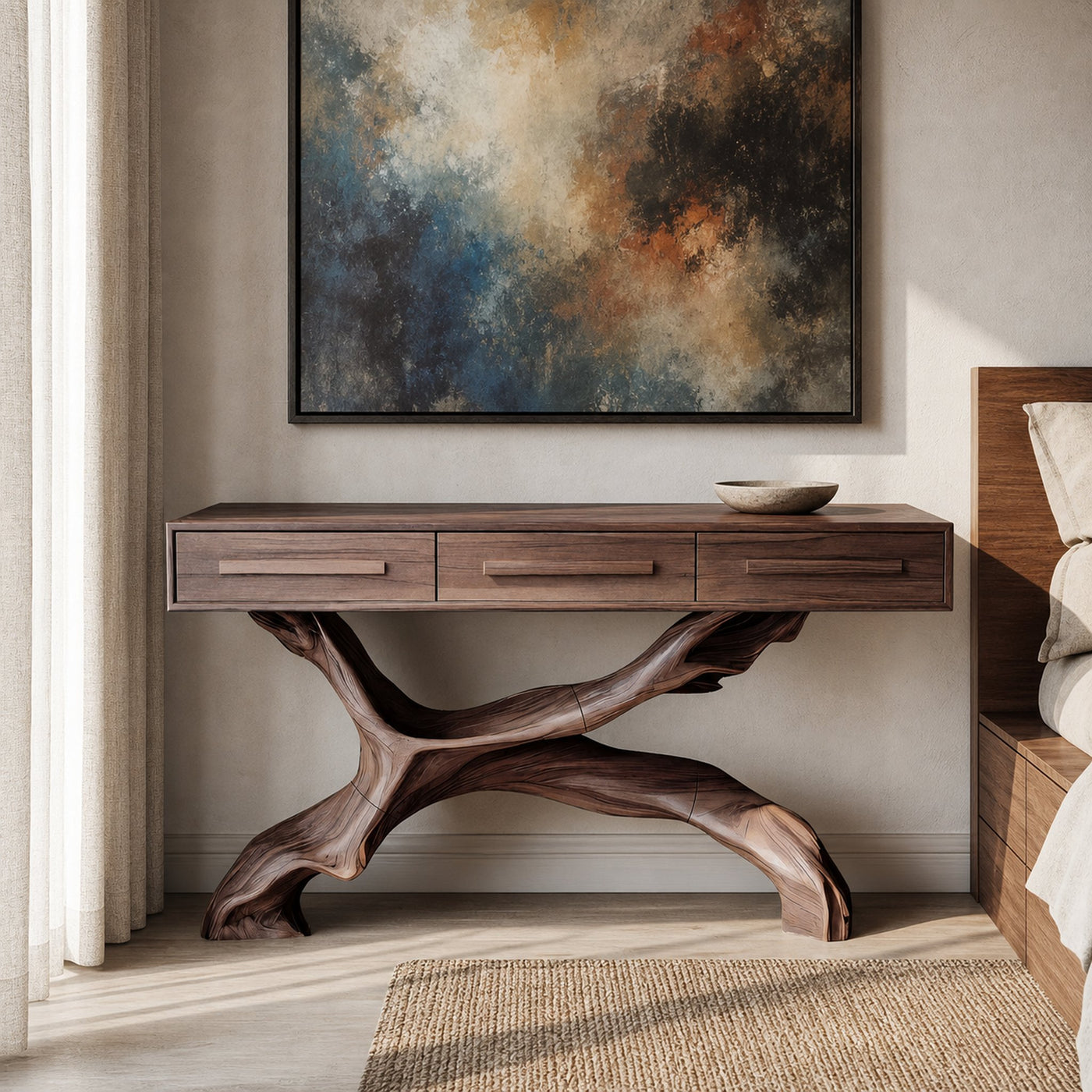 Mid Century Live Edge Entryway Table For Bedroom Rustic Accent - product view 7