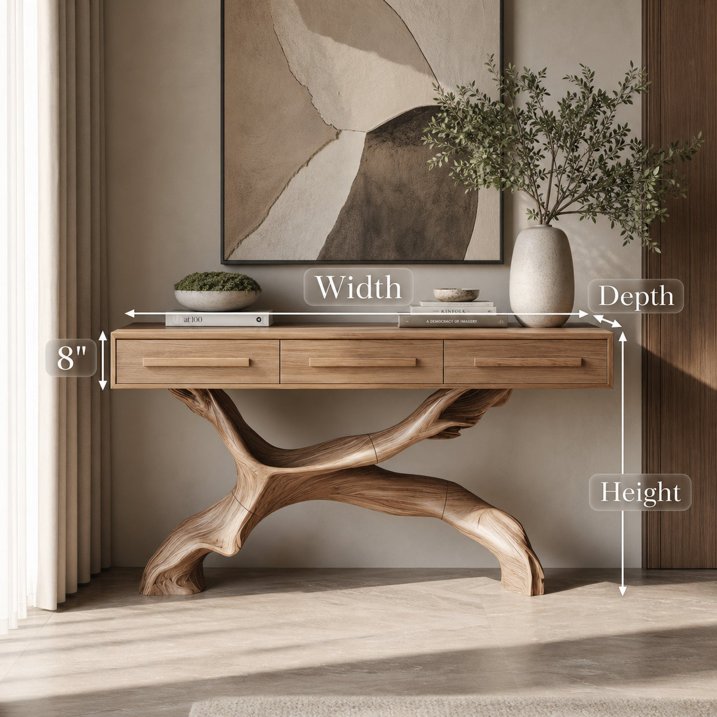 Mid Century Live Edge Entryway Table For Bedroom Rustic Accent - product view 8