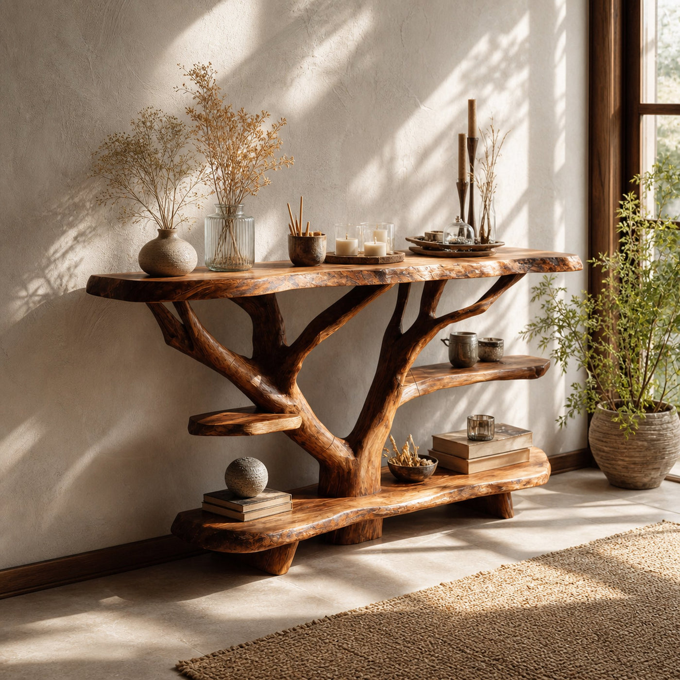 Mid Century Live Edge Entryway Table For Contemporary Bedroom Decor