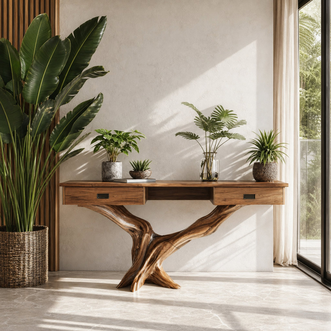 Mid Century Live Edge Entryway Table For Living Room