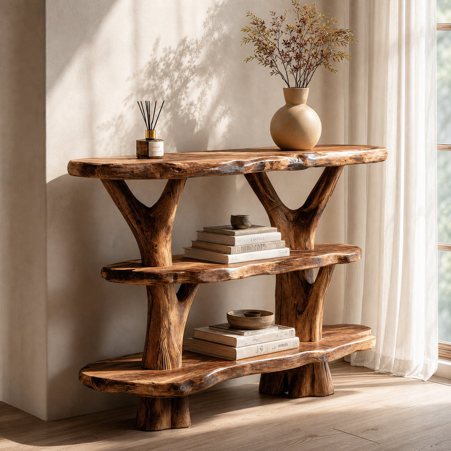Mid Century Live Edge Entryway Table For Modern Rustic Living Room