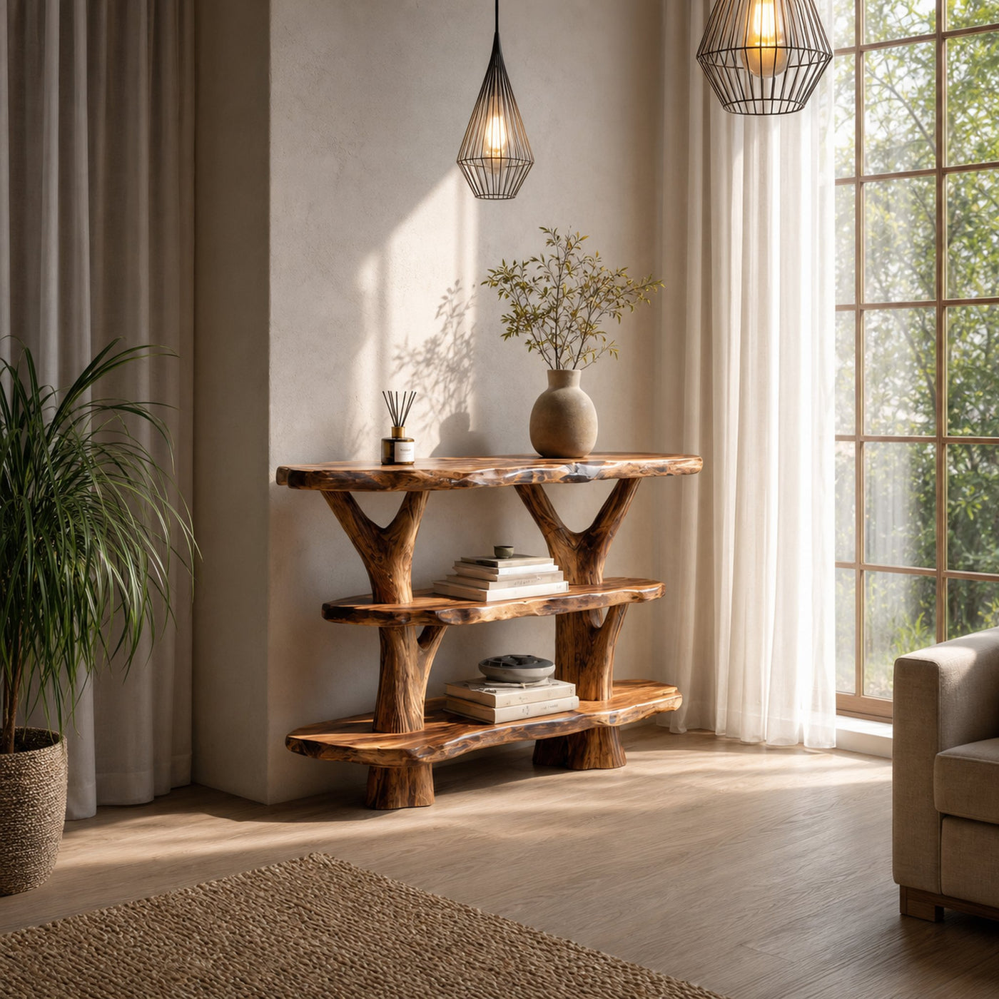 Mid Century Live Edge Entryway Table For Modern Rustic Living Room - product view 2