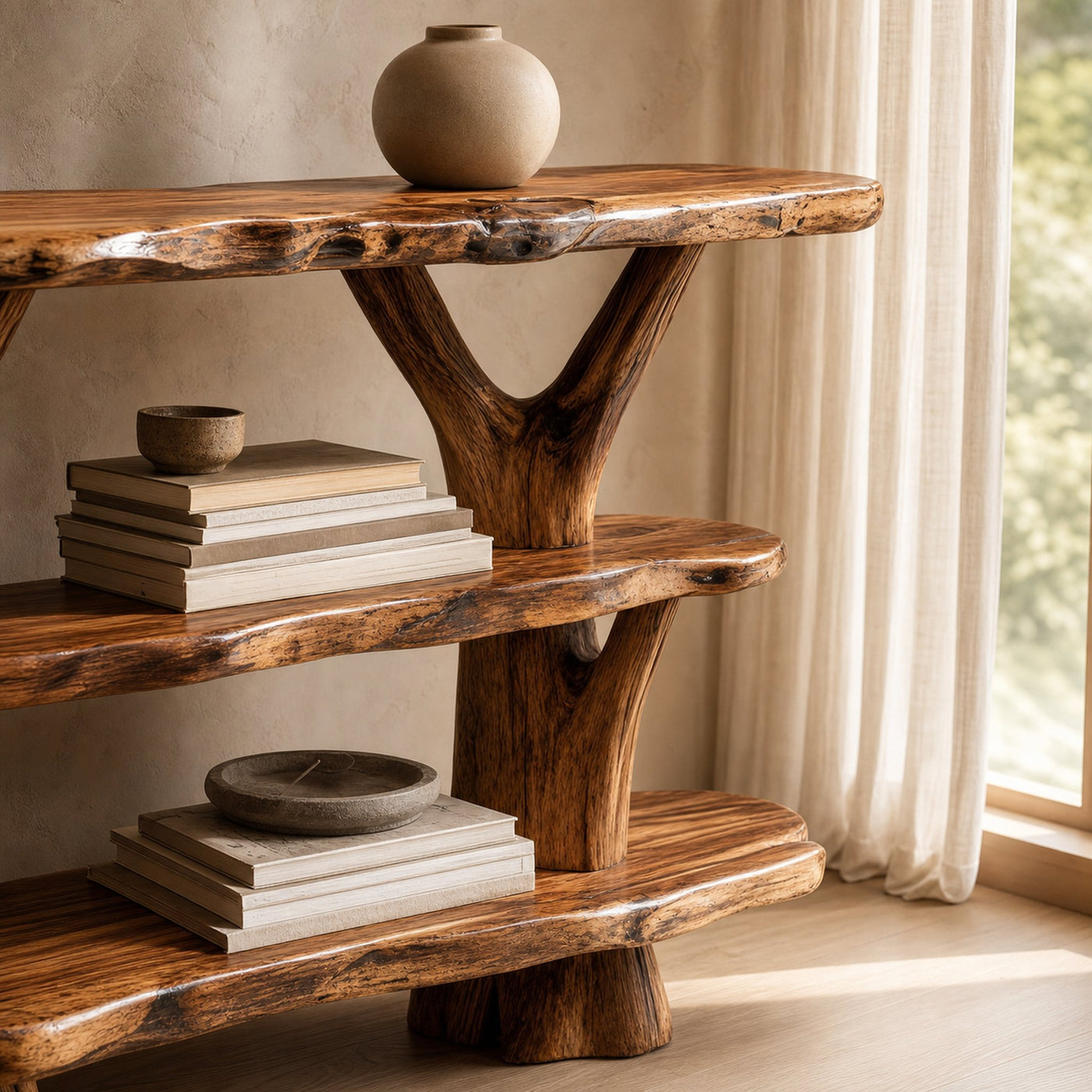 Mid Century Live Edge Entryway Table For Modern Rustic Living Room - product view 3