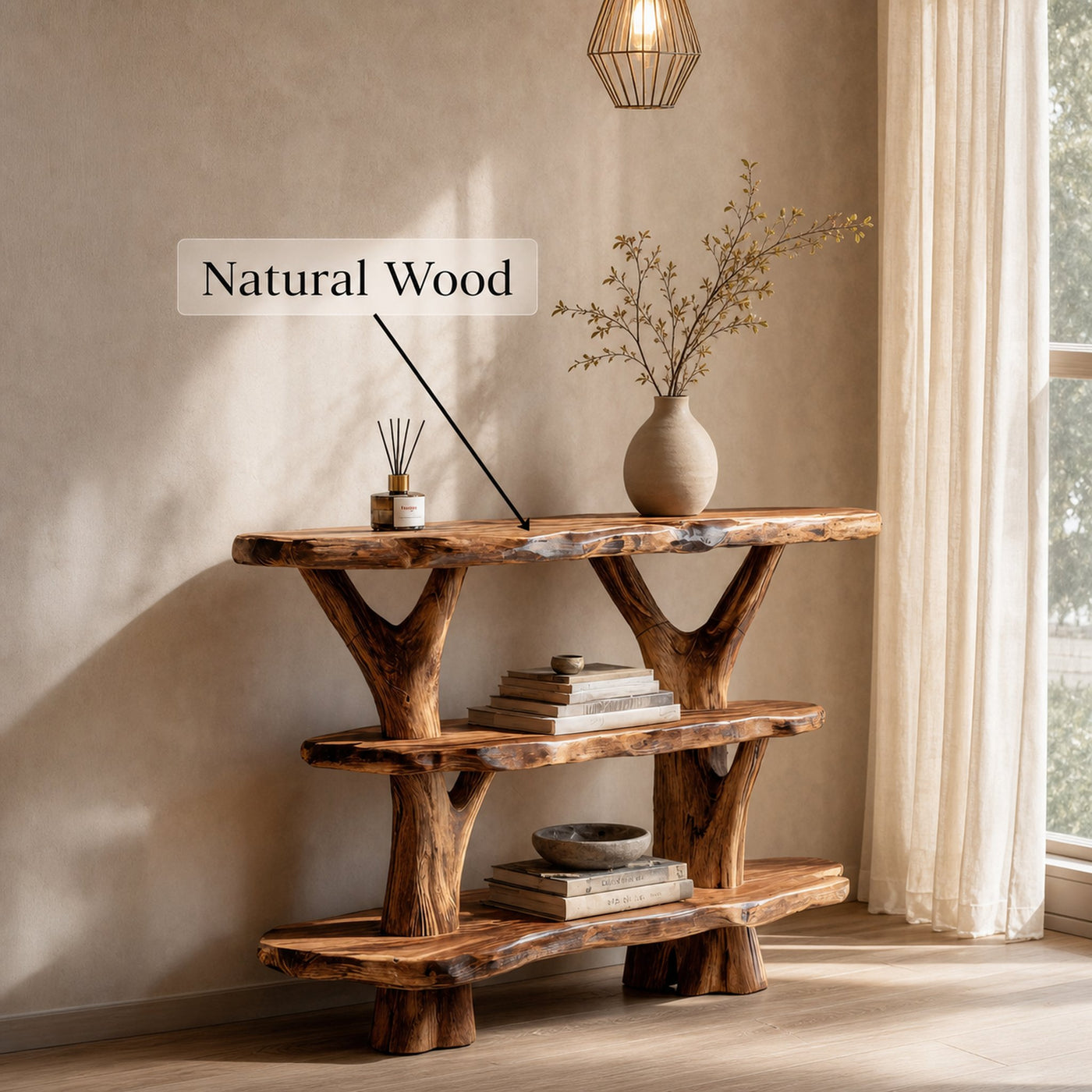 Mid Century Live Edge Entryway Table For Modern Rustic Living Room - product view 4