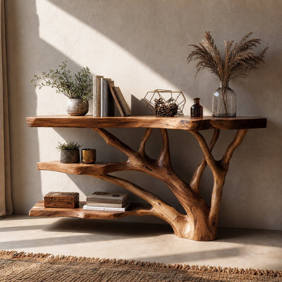 Mid Century Live Edge Entryway Table For Rustic Bedroom Furniture