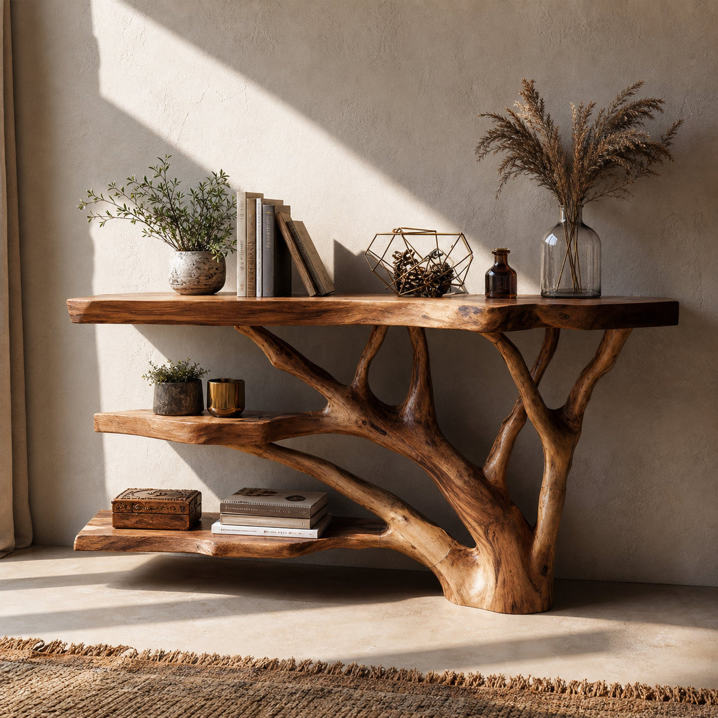 Mid Century Live Edge Entryway Table For Rustic Bedroom Furniture